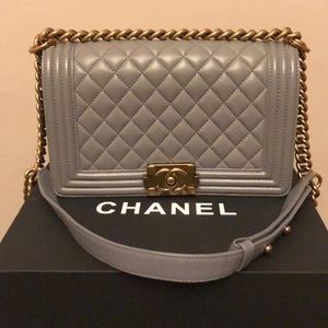 Chanel Boy Bag Medium Grey with Gold hardware